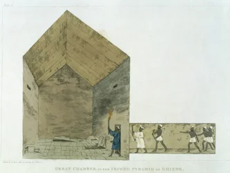 Wielka Komnata w drugiej piramidzie w Gizie, odkryta przez Giovanniego Belzoniego, tablica 12 z "Plates Illustrative of the Research in Egypt and Nubia", rytowana przez Augustyna Aglio (1777-1857) 182